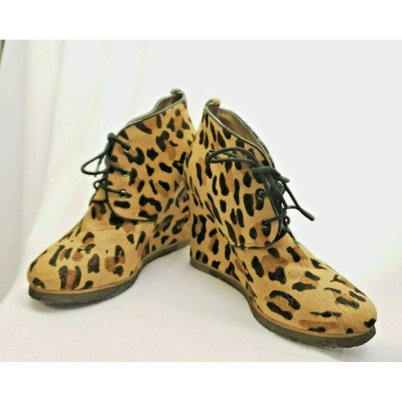 Shoemint Wedge Ankle Bootie Pony Hair Round Toe Womens 8 Lace up Jolly workwear - Picture 6 of 11